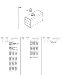 Fuel Tank Diagram and Parts List for  Briggs and Stratton Engine